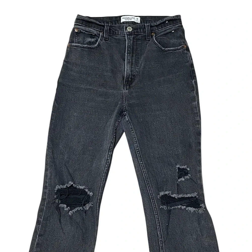 Abercrombie & Fitch Ankle Straight Ultra High Rise Distressed Black Wash Jean 26